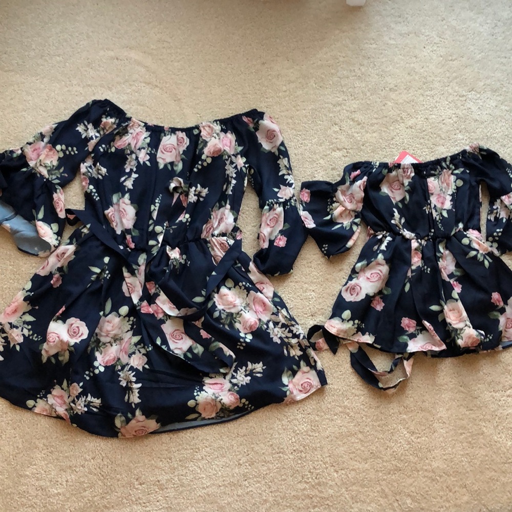Mommy and Me navy blue flower dresses